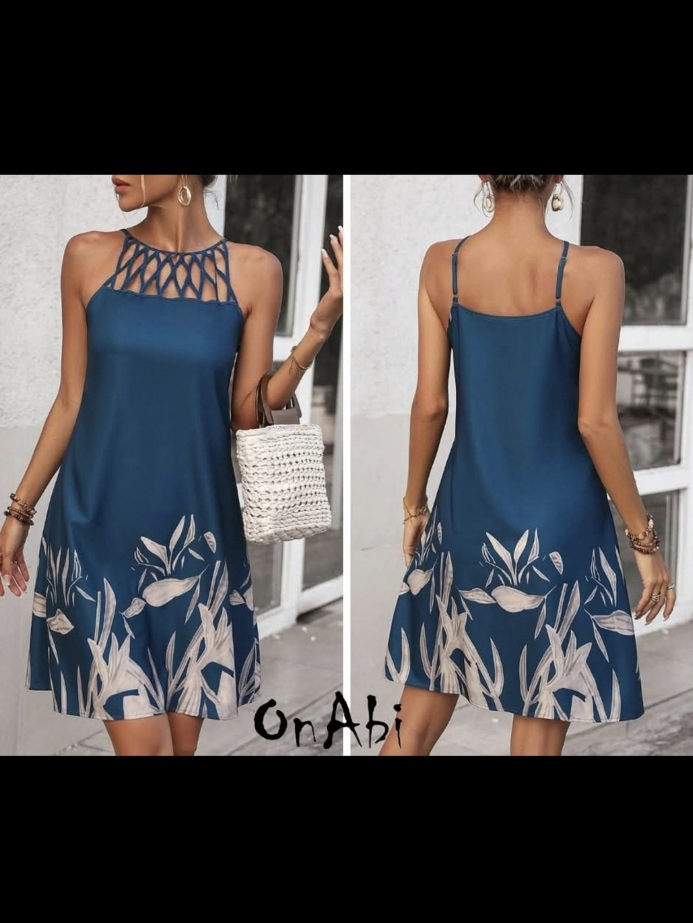 Teal Blue Floral Halter Sundress